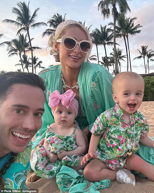 The reality TV star, 43, her husband, Carter Reum , 42, and their children Phoenix , one, and London, six months, have been soaking up the sun in Maui this week