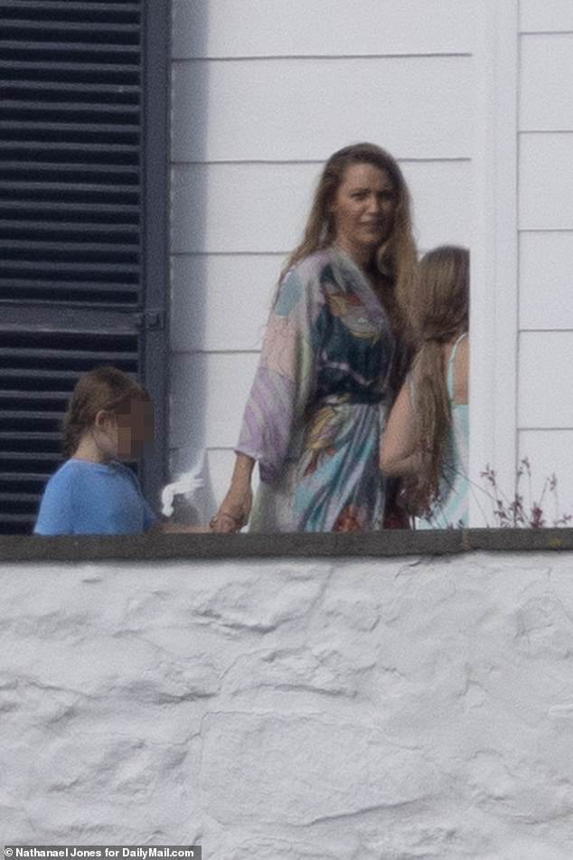 Images obtained by DailyMail.com show Blake Lively with their eldest child and cutting a relaxed figure as they celebrated his wife's birthday with their Hollywood pals