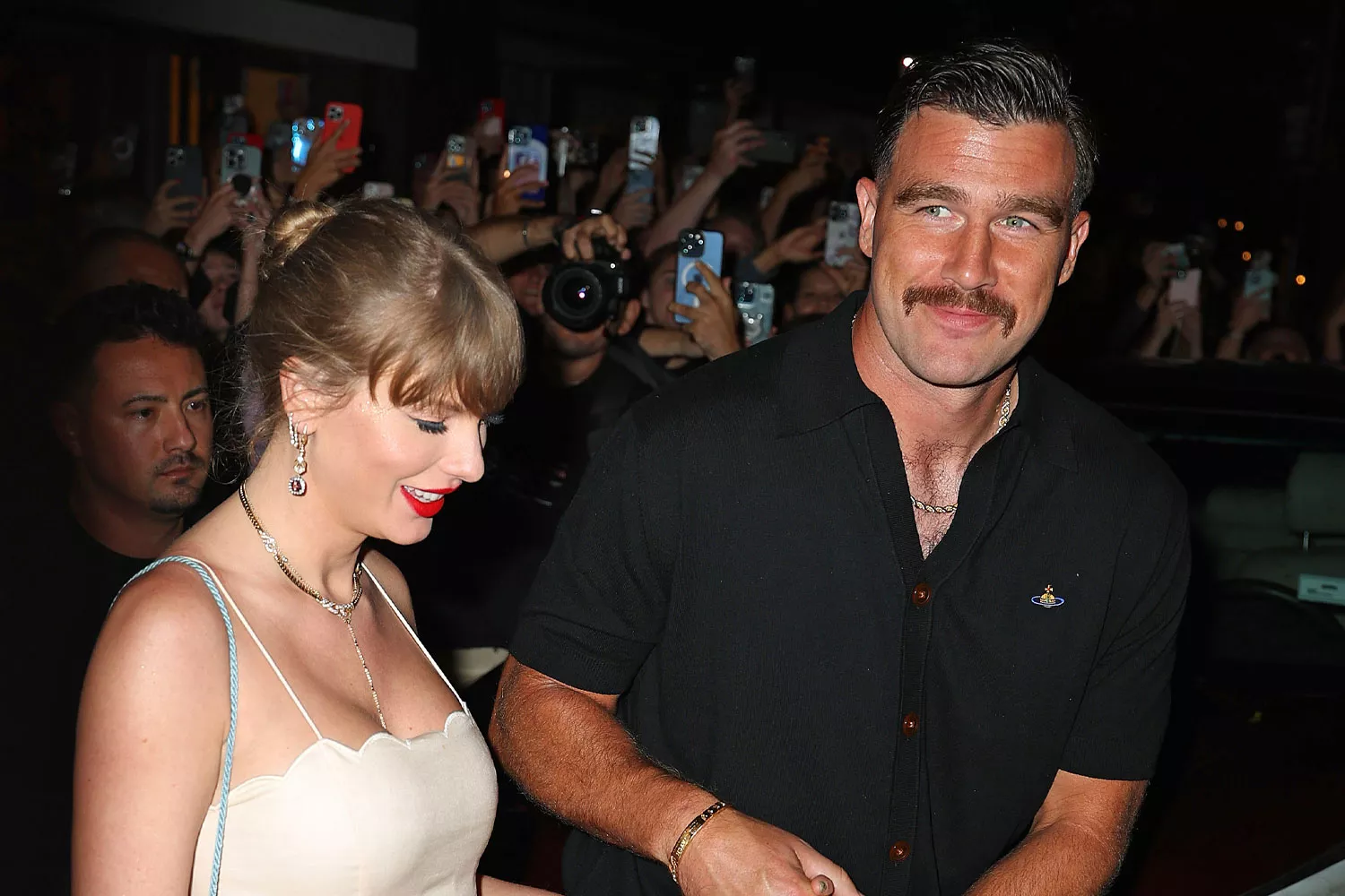 Taylor Swift and Travis Kelce are seen on September 7, 2024 in New York City.